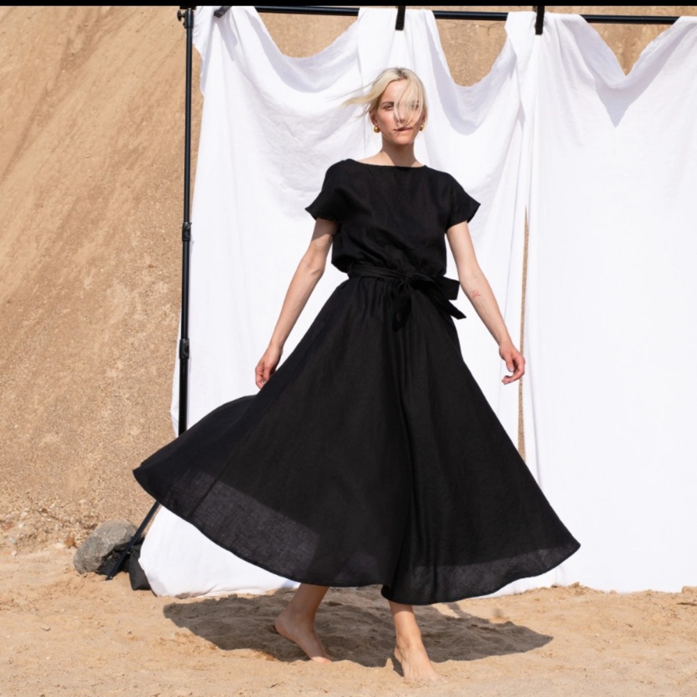 NEVER BEEN WORN - NotPerfect Linen Maxi ADELAIDE linen dress in Black, XL